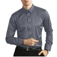 thumbnail image 4 of WTXUE Button-Up Shirts Long Sleeve, Notch Neck Shirts for Men Non Ironing Elastic Shirt Lapel Button Shirt Solid | Workwear for Men Grey S, 4 of 7