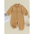 thumbnail image 2 of Wassery Baby Boys Girls Jumpsuits Infant Spring Fall Rompers Newborn Long Sleeve Lapel Collar Button Down Bodysuits Playsuit, 2 of 8