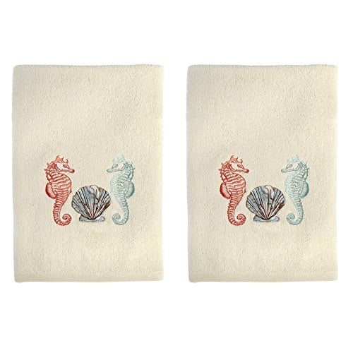 CAROUSEL horse EMBROIDERED BATH HAND TOWELS SET OF 2 BY LAURA 