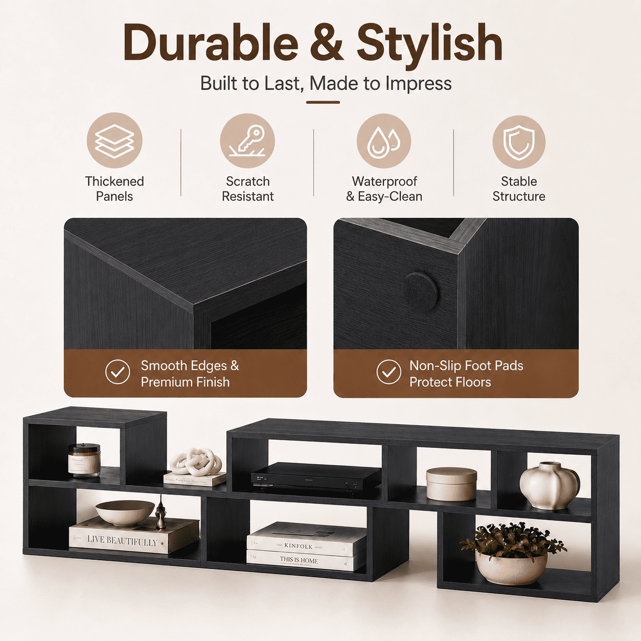Aukfa Modular TV Stand for TVs up to 75",Free Combination Entertainment Center with Open Storage Shelves,Black