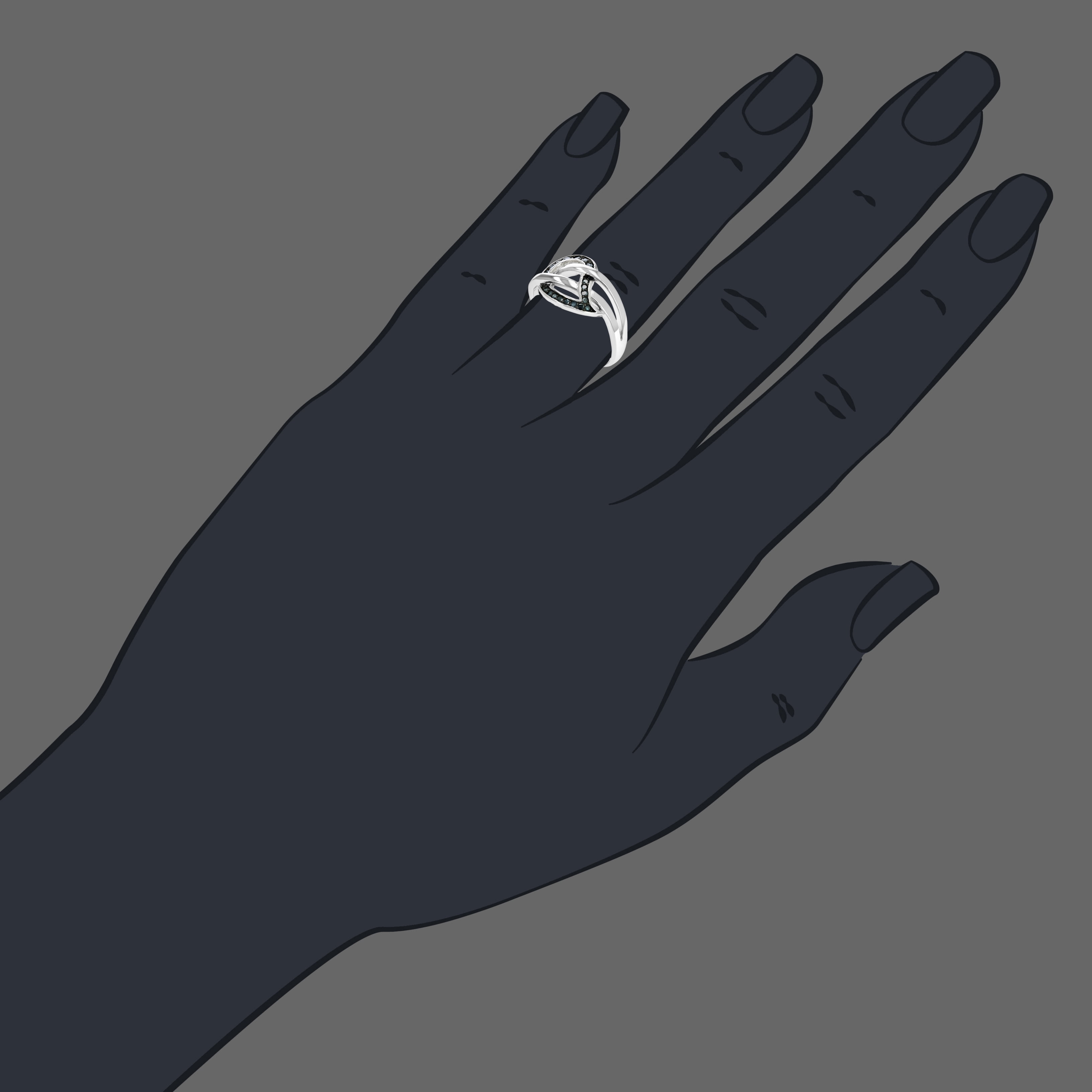 Vir Jewels 1/5 CTTW Blue Diamond Leaf Ring .925 Sterling Silver with Rhodium Plating Size 7