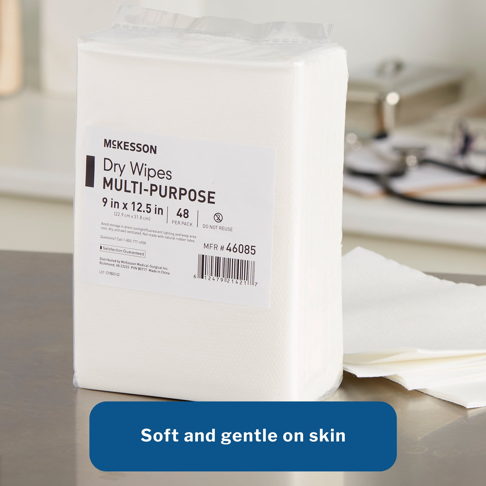 McKesson Dry Baby Wipes - Disposable, Soft Cleansing Cloths, 9 in x 12 1/2 in, 48 Count, 16 Packs, 768 Total