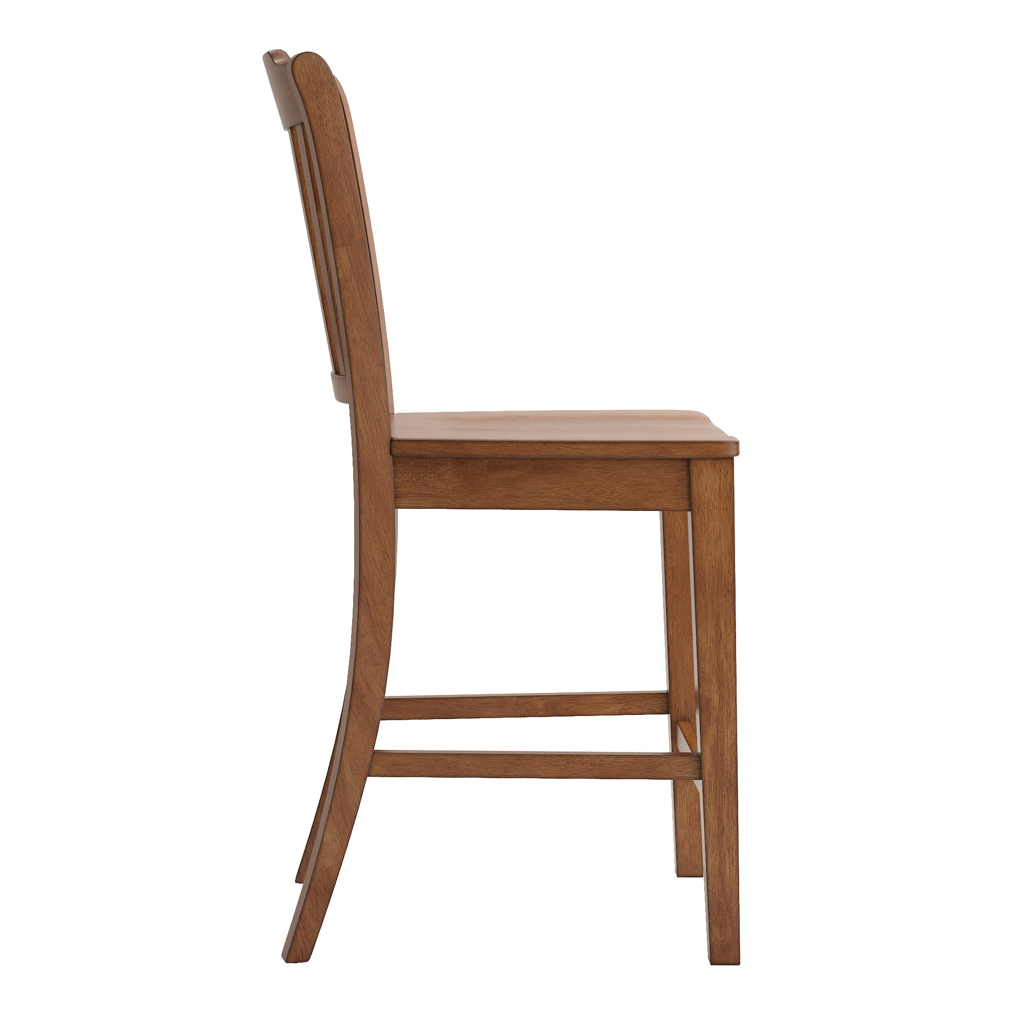 Weston Home Farmhouse Vintage Slat Back Solid Wood Counter Height Chair, Set of 2, Oak