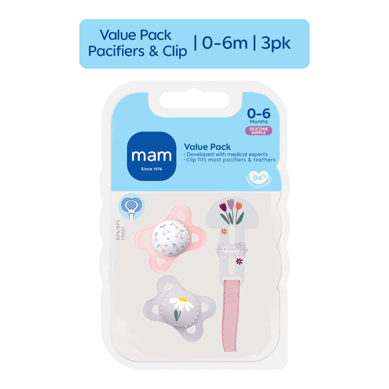 ♡mam♡ MAM I Love Mommy Collection Pacifiers (2 pack, 1 Pacifier Clip