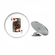 Heart J Playing Cards Pattern Round Metal Tack Hat Pin Brooch