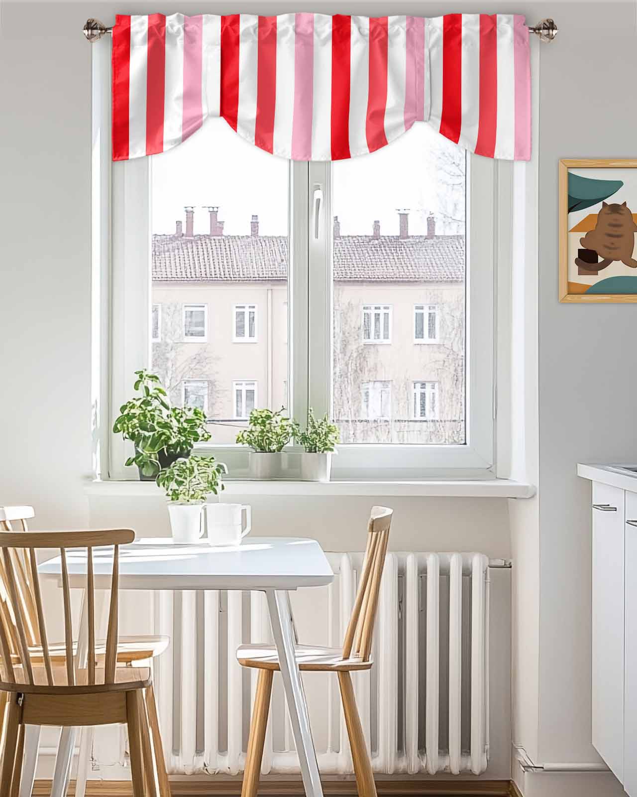 Red Pink Ombre Stripes Tie Up Valances Curtain, Adjustable Kitchen Minimalist Abstract Vertical Striped Valances for Windows Decor, Rod Pocket Short Curtains Set for Bedroom/Bathroom, 54"x18"