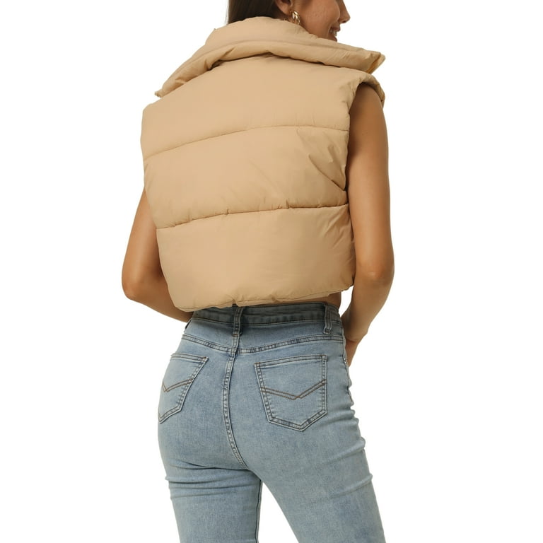 Unique Bargains Women's Padded Vest High Stand Collar Zip