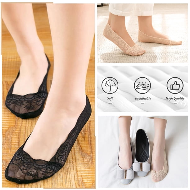Cateissary 5 pares de calcetines invisibles de encaje para mujer suaves y cómodos antideslizantes transpirables lavables ecológicos