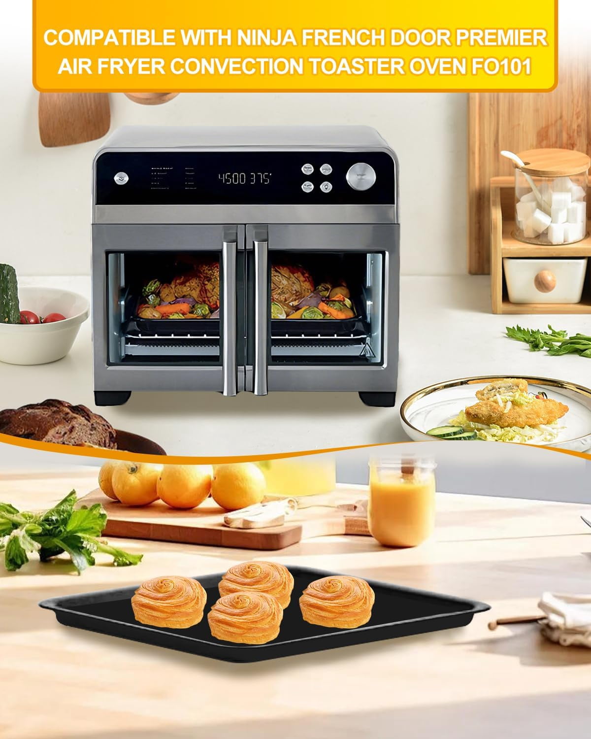 JJEAN-134PCS Air Fryer Liners Compatible with Ninja French Door Premier Air Fryer Convection Toaster Oven FO101, 130PCs Parchment Paper Sheets for Baking Roasting, 4PCs Reusable Teflon Mats Accessori