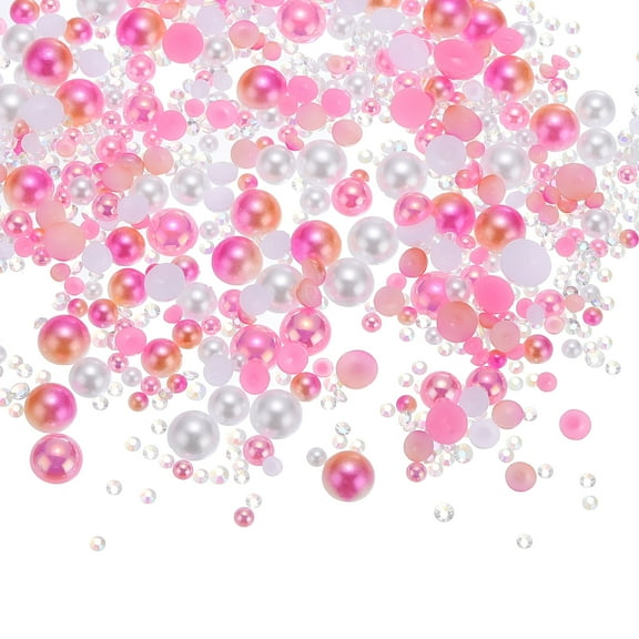 Uxcell 30g Mix Pearls and Rhinestones 3-10mm Resin Flatback Pearls Rhinestones and Half Pearls Pink White