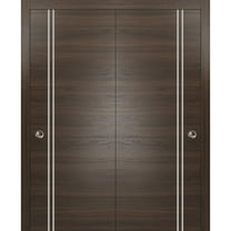 Sliding Closet Bypass Doors 36 x 80 inches | Planum 0310 Chocolate Ash with Frosted Glass | Sturdy Rails Moldings Trims Hardware Set | Wood Solid Bedroom Wardrobe Doors