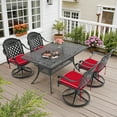 thumbnail image 4 of Hzzkey 5-Piece Outdoor Dining Set, Cast Aluminum Rectangle Table with Swivel Chairs, Cushions, Umbrella Hole, 4 of 10