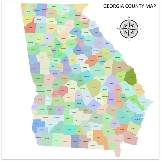 24x24in Georgia County Map 【Laminated】 - Walmart.com