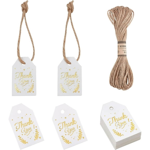200pcs Thank You Gift Tags with 32.8ft Natural Jute Cord Gold Foil Word Kraft Paper Tags Hanging Paper Labels