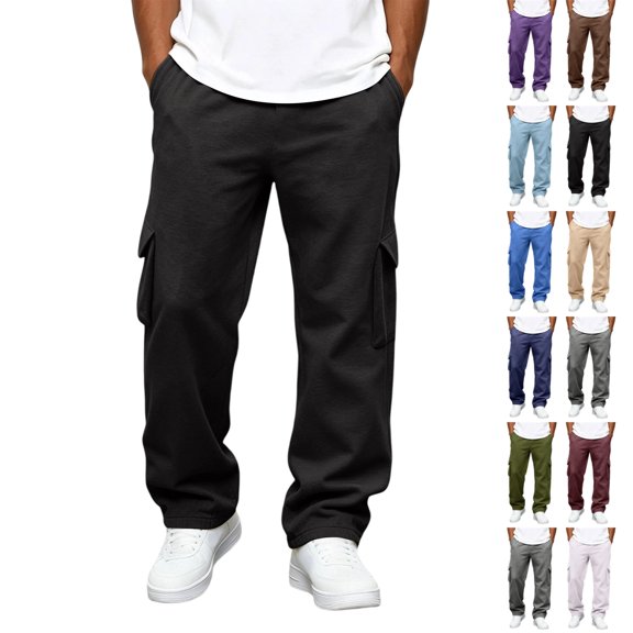 UDAUDU Men's Baggy Sweatpants Heavyweight Fleece Cargo Pants Wide Leg Loose Fit Casual Joggers Sweat Pants for Men with Pockets Black 3XL