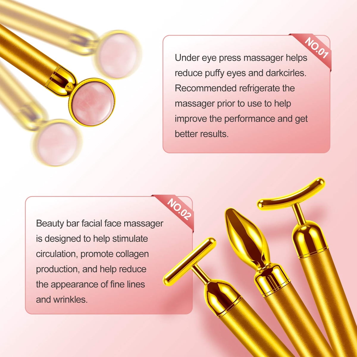 4-in-1 Face Massager Roller 24k Golden Face Roller, Arm Eye Nose Massage for Face Facial Massager Skin Care Tools - Gold