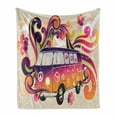 thumbnail image 1 of Boho Soft Flannel Fleece Throw Blanket, Peace Van Funny Minivan Explorer Caravan Paisley Antiqued Look Groovy Retro, Cozy Plush for Indoor and Outdoor Use, 70" x 90", Multicolor, by Ambesonne, 1 of 6