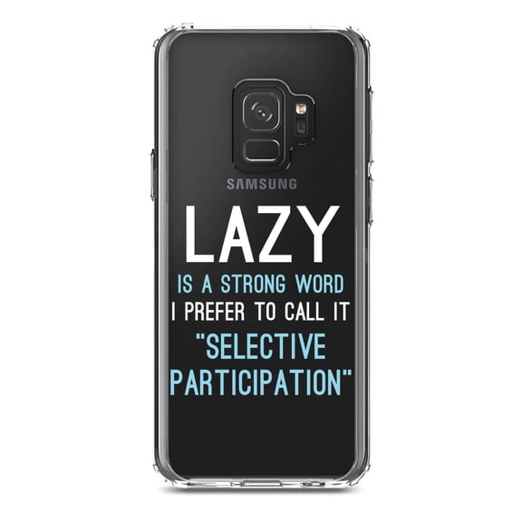 DistinctInk Clear Shockproof Hybrid Case for Samsung Galaxy S9 (5.8" Screen) - TPU Bumper Acrylic Back Tempered Glass Screen Protector - Lazy - Selective Participation