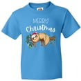 thumbnail image 3 of Inktastic Merry Christmas Cute Sloth with Santa Hat and Lights Youth T-Shirt, 3 of 5