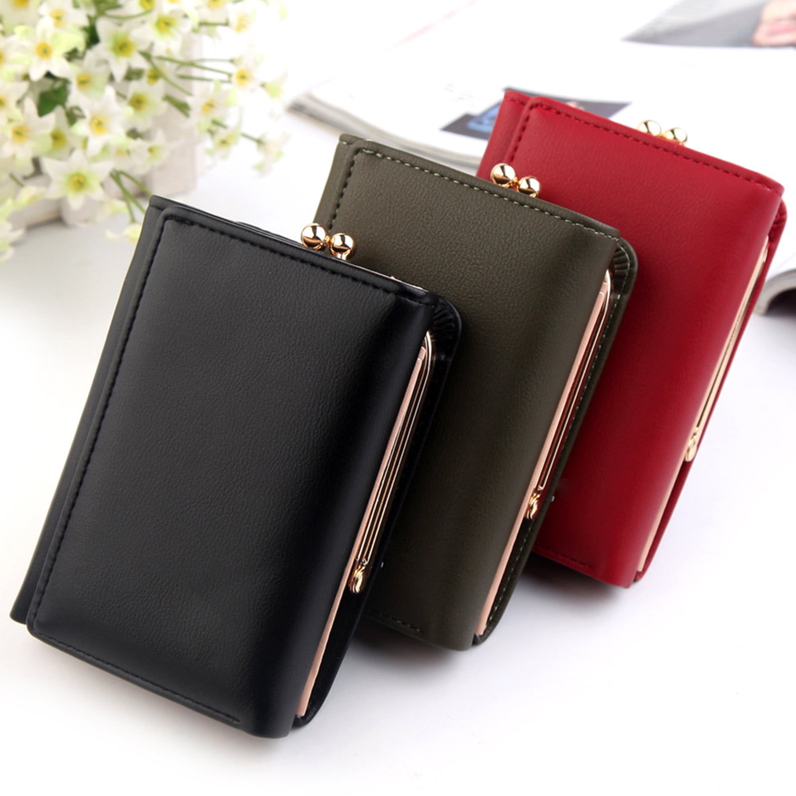 Walbest Womens Korean Style Faux Leather Trifold Short Wallet Cash