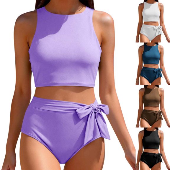 Bxsruta Women's Two Piece Bikini Set Modest Coverage Padded Swimwear Tummy Control