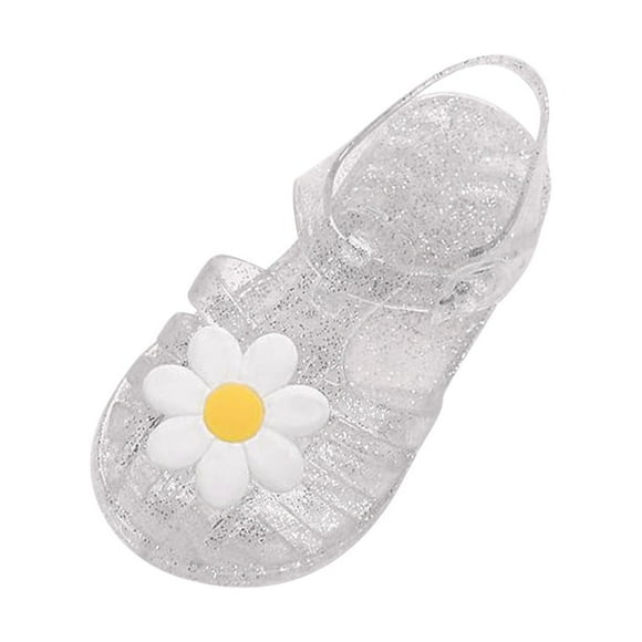 Little Girls Jelly Sandal for 6-7 Years Old Hollow Out Non-slip Cute Fruit Soft Sole Beach Roman Sandals White