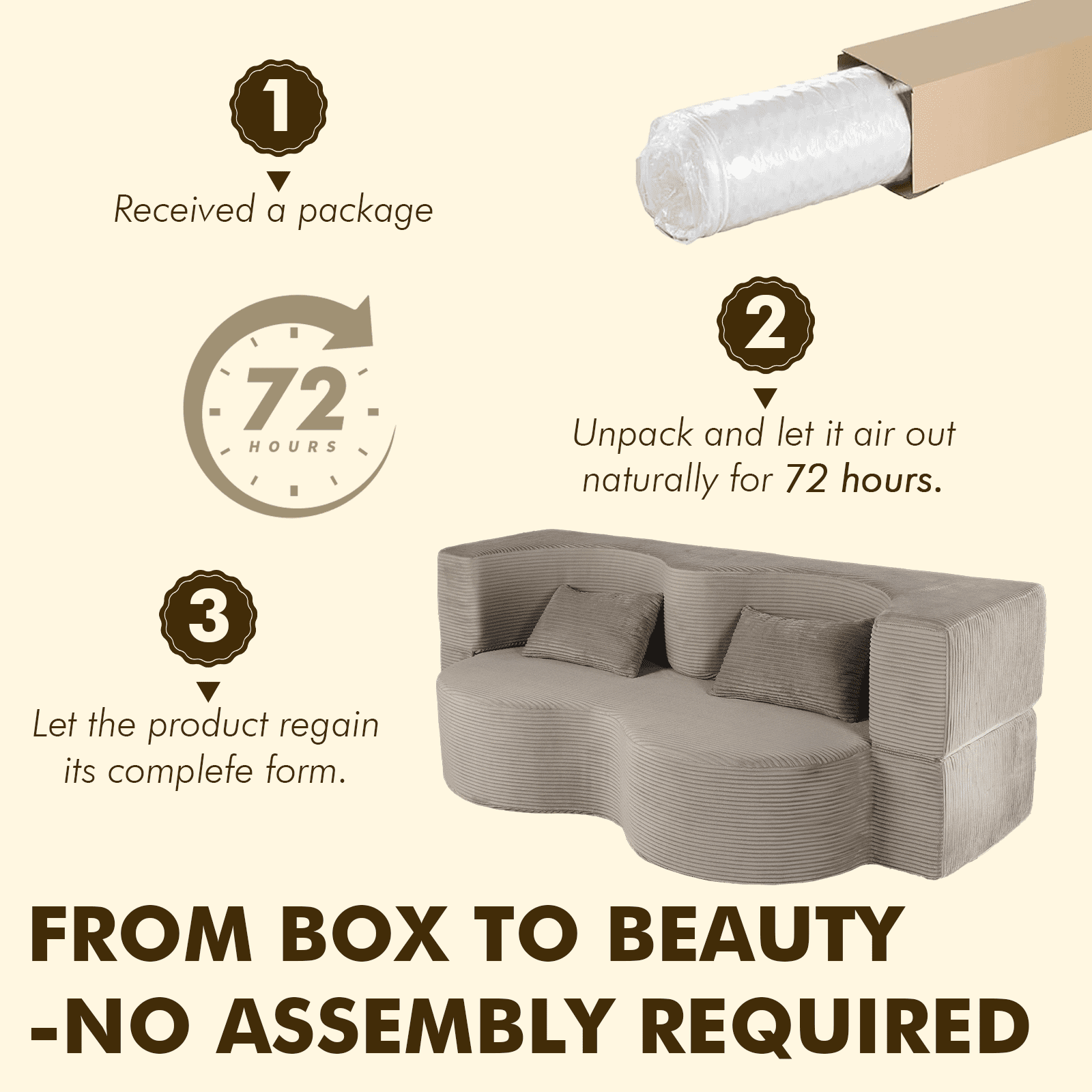 MOONMISS 75'' Folding Boneless Couch, 2-in-1 Sleeper Sofa Bed with Memory Foam, Foldable Sofa with 2 Pillows Living Room, Apartment No Assembly,Grey