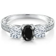 thumbnail image 3 of Gem Stone King 925 Sterling Silver 3-Stone Ring Oval Sapphire Moissanite (2.22 Cttw), 3 of 6