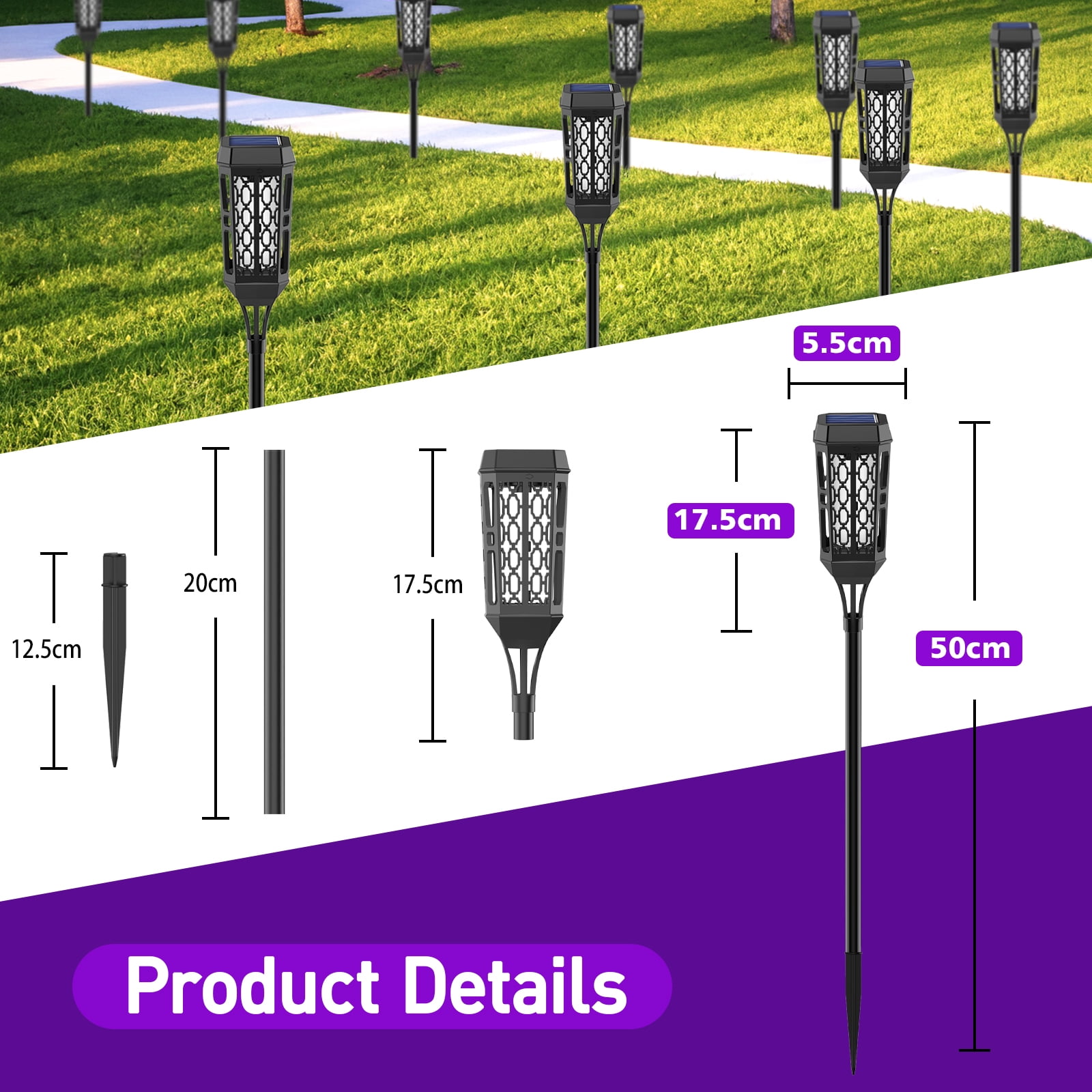 Outdoor Solar Lights, Halloween Decoration Lights, 6 Pack LED Solar Torch Lights with Flickering Flame, Outside Waterproof Lighting Decoration for Patio Garden Yard Pathway Landscape