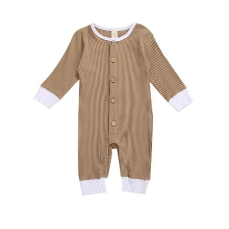 

Multitrust baby long-sleeved jumpsuit rib knit O-neck single-breasted jumpsuit