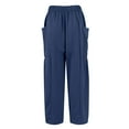 thumbnail image 5 of Gauze Pants for Women Plus Size Wide Leg Linen Ankle Length High Waisted Elastic Waist Gaucho Pants Petite Drawstring Work Trouserswith Pockets Dark Blue L, 5 of 9