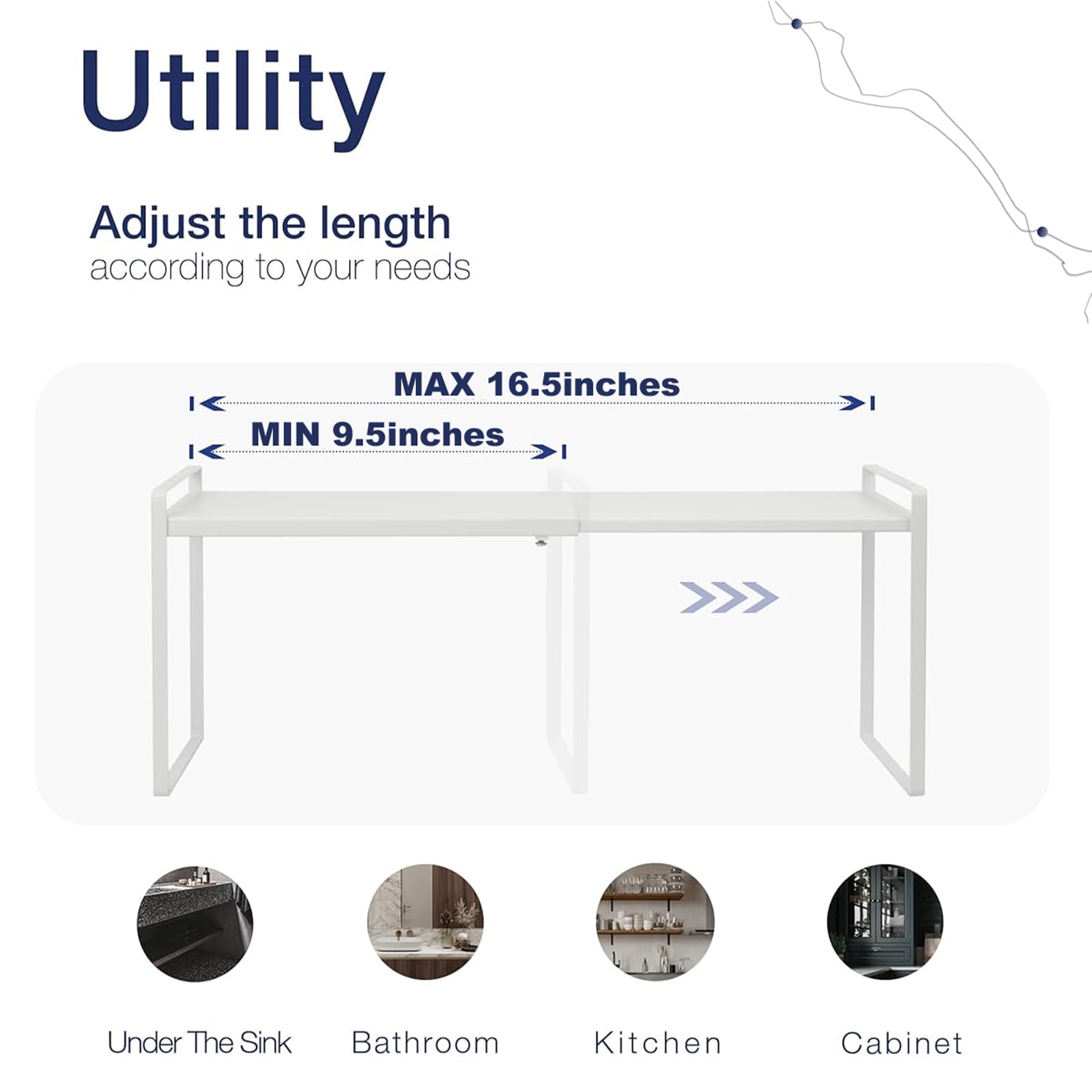 DIY.STORE Expandable Under Sink Cabinet Organizer, 9.5in-16.5in Expandable Cabinet Shelf (White)