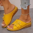 thumbnail image 4 of Eltusu Women Slide Sandals, Soft Bottom Casual Open Toe Slip On Summer Wedge Shoes Yellow Size 5.5, 4 of 8