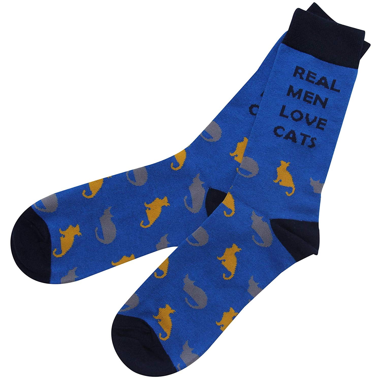 Premium Cotton Novelty Dress Socks for Men Kittens Grey
