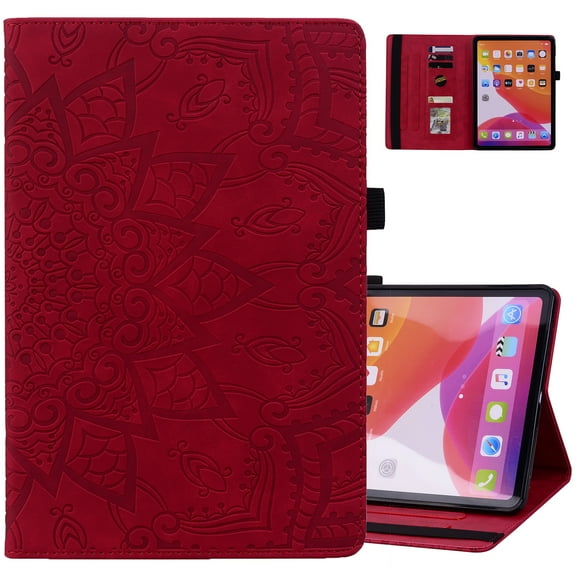 TECH CIRCLE Case for Galaxy Tab A9 Plus 2023 - Protective Leather Folio Case with [Adjustable Viewing Stand Angle & Card Slots] Durable Thin Cute Flower Cover for Galaxy Tab A9  11" (SM-X210), Red