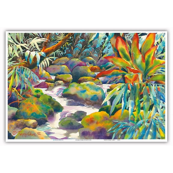 Nuʻuanu Stream - Honolulu Oahu Hawaii - From an Original Hawaii Watercolor Painting by Peggy Chun - Master Art Print (Unframed) 13in x 19in