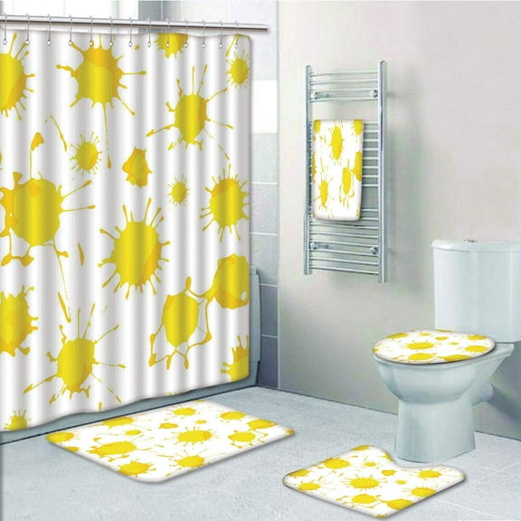 PRTAU Formless Random Color Blots Paint Splashes Artistic Modern Look 5 Piece Bathroom Set Shower Curtain Bath Towel Bath Rug Contour Mat and Toilet Lid Cover