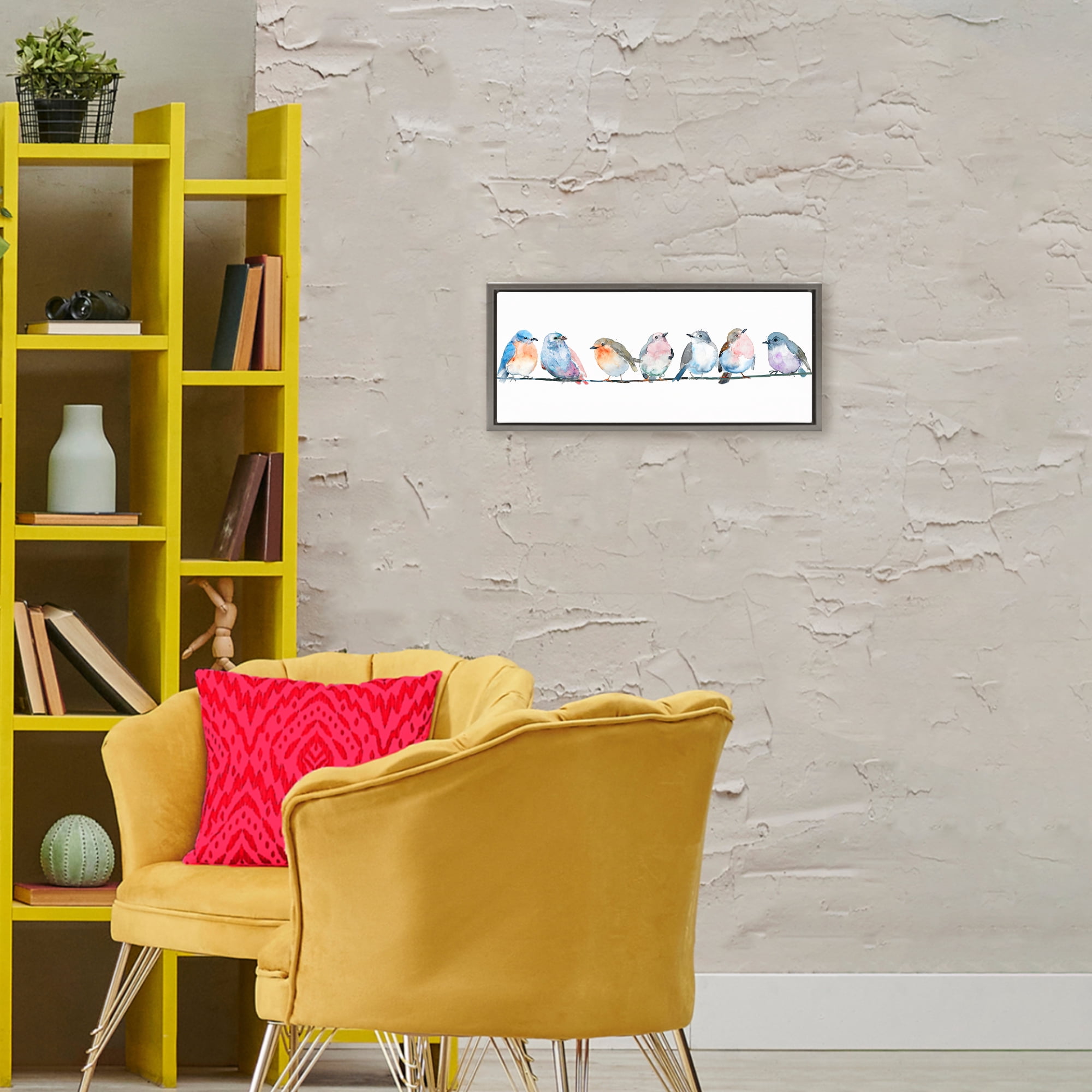 Stupell Industries Perching Pastel Birds Gray Framed Floater Canvas Wall Art, design by Lorenzo Collective