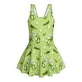 thumbnail image 4 of COEQINE Cute Swim Dress for Girls, One Piece Swimsuit with Flowy Skirt & Built-in Liner, Scoop Neck & Fixed Straps in V-Back Swimwear for Beach Pool, Ages 6-7, Pickle Jar Print Green, 4 of 8