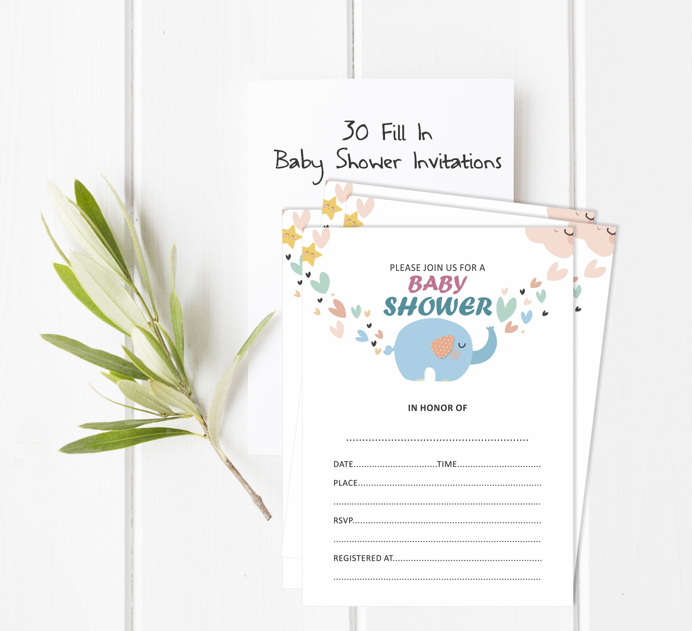 Inkdotpot 30Elephant Jungle Animals Baby Shower Invitation Cards Gender Neutral Fill In Blank Invites