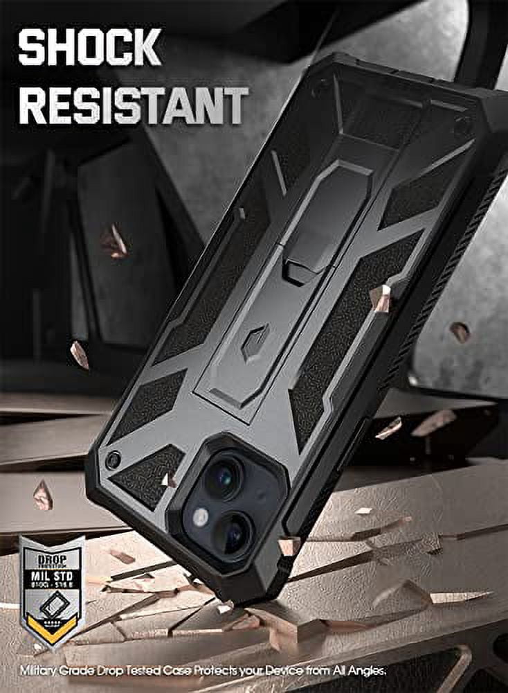 Poetic Spartan Case for iPhone 14, Full Body Rugged Case with Kickstand, Metallic Gun metal