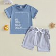 thumbnail image 2 of NOLDARES Toddler Baby Boy Summer Clothes Set Letter Print Crew Neck Short Sleeve T-Shirts Elastic Waist Shorts 2Pcs Outfits Blazer,12-18 M, 2 of 4
