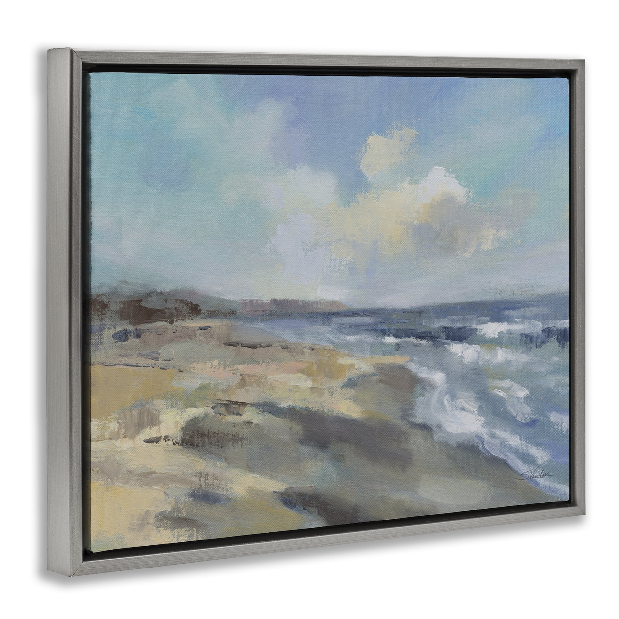 Stupell Industries Serene Morning Beach Waves Gray Framed Floater Canvas Wall Art, design by Silvia Vassileva