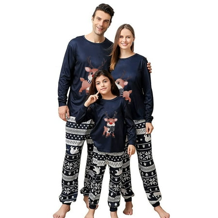 

Huakaishijie Family Matching Christmas Pajamas Dad Mom Kids Baby Elk Print Sleepwear Cotton Two-piece Pajamas Outfits