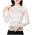 thumbnail image 2 of Sevevn Women's Fashion Solid Color Sexy Slim Lace Rond Neck Flared Sleeves Long Sleeve Shirts White XXXXL Sales Today Clearance, 2 of 8