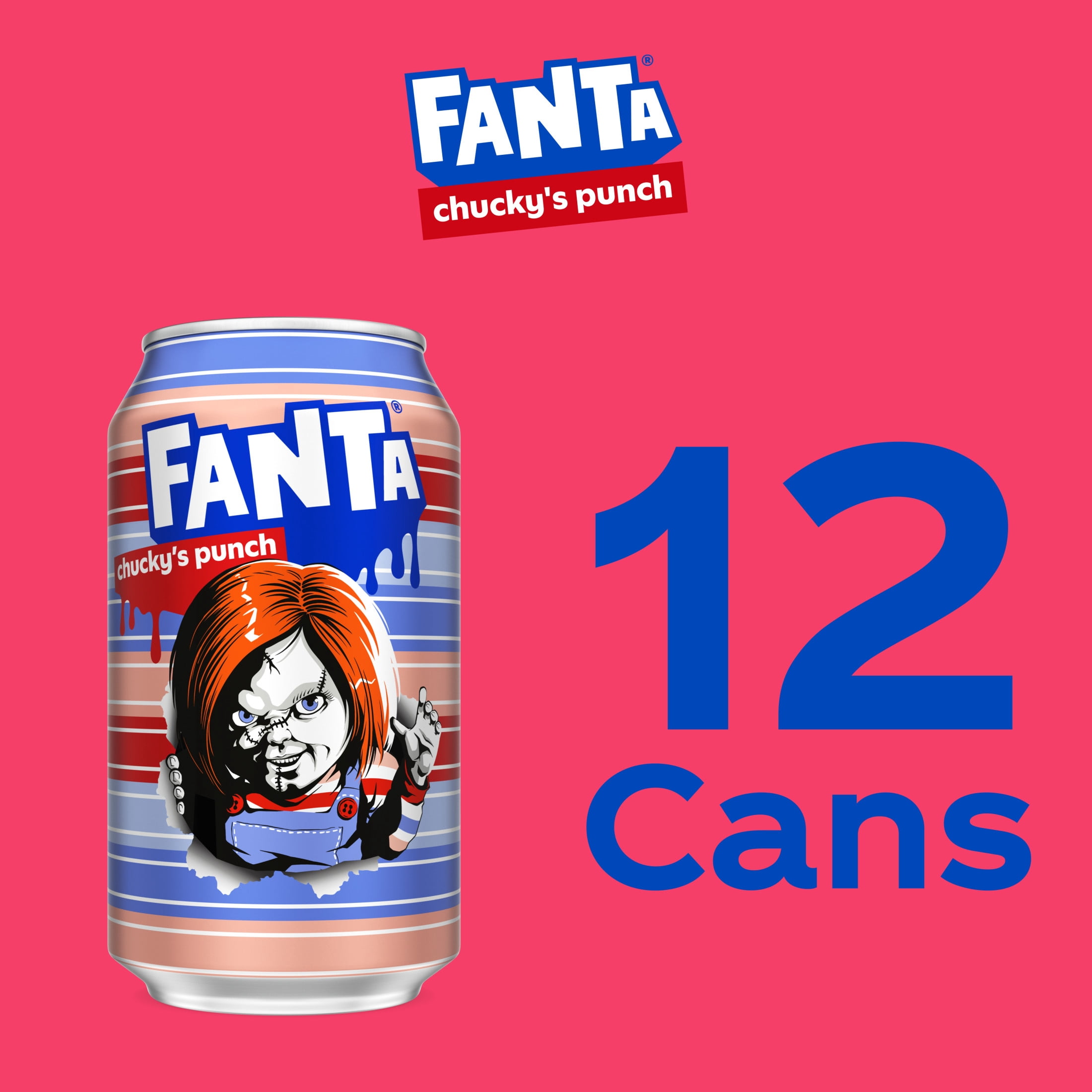 Fanta Fruit Punch Caffeine Free Soda Soft Drink, Chucky's Punch Halloween Edition, 12 fl. oz. cans, 12 pack