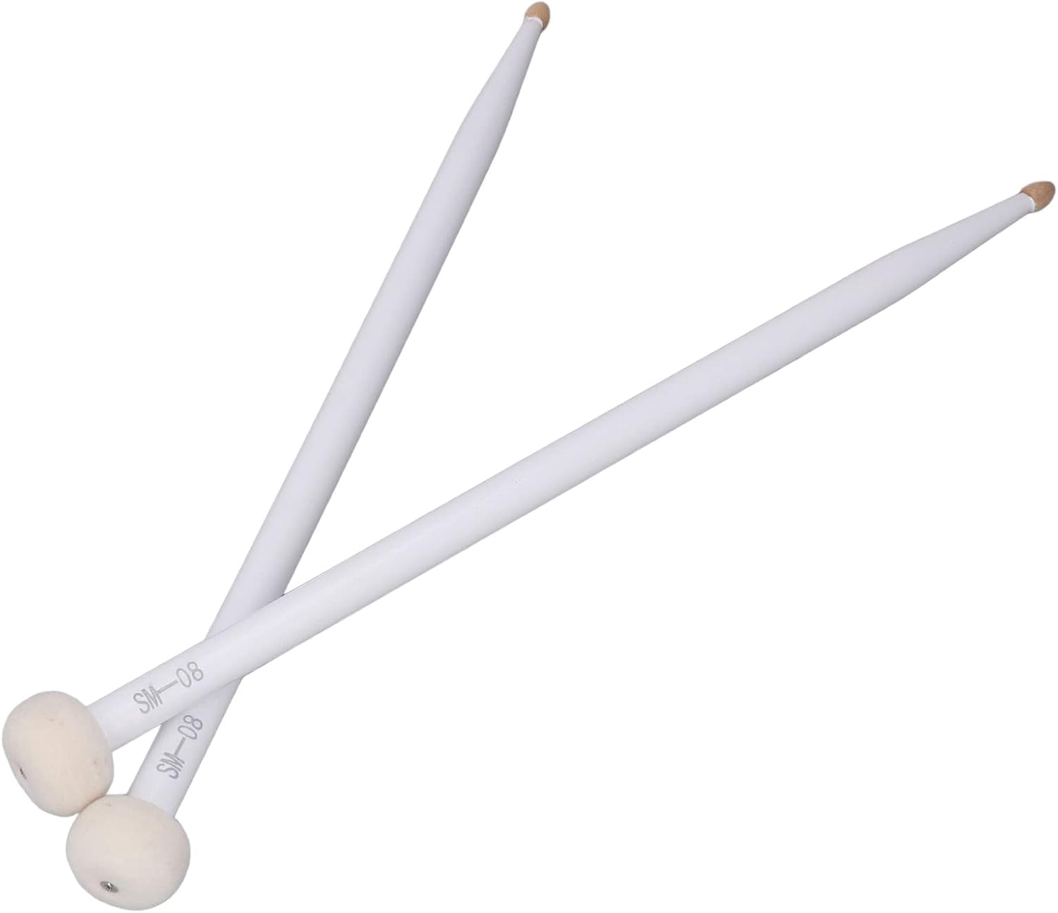 ABCISI 2Pcs Drum Mallet Kit, Non Slip Wooden Handle Felt Head Drum Sticks, For Bass Drums Timpani Snare Drums Performance Accessory, Percussion Instrument Practice Playing Drum Mallets (White)