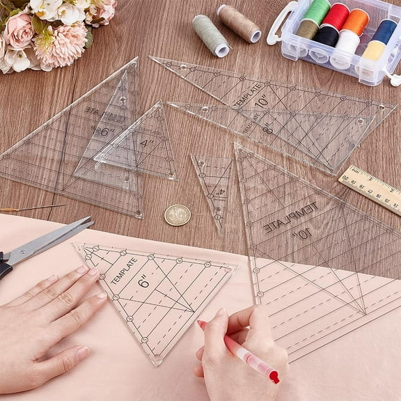 8 Pcs Triangle Quilting Template Triangle Rulers for Quilting Transparent Acrylic T-Shirt Rulers Clear Acrylic Quilt Templates for Cutting Sewing Patchwork Cutting Pattern DIY Craft