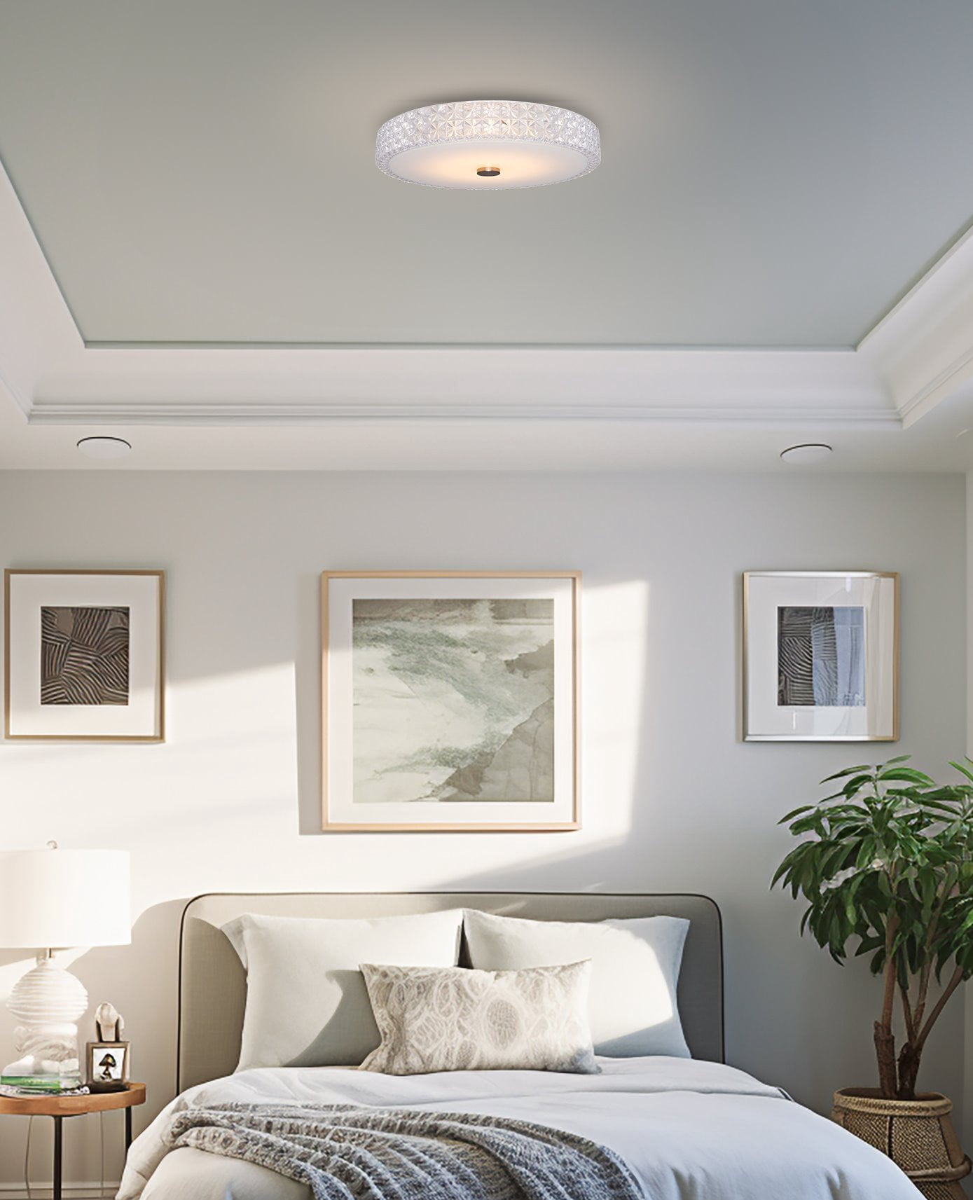 Kira Home Maxine 15" Integrated LED Crystalline Flush Mount (25W), 3000K Light Low-Profile Crystal Ceiling Light, Heavy