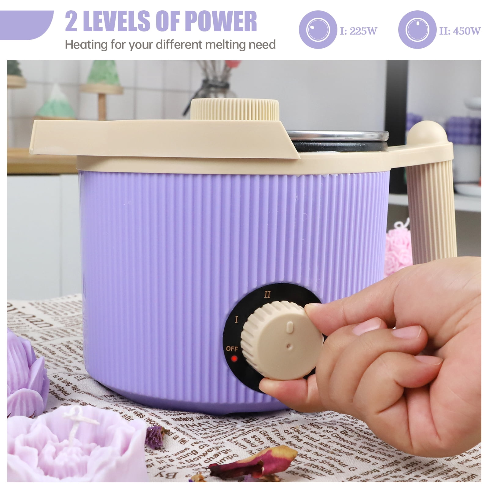 TOAUTO 1.5L Wax Melter Electric Melting Pouring Pot  for Beginner DIY Candle Making AC 120V Purple